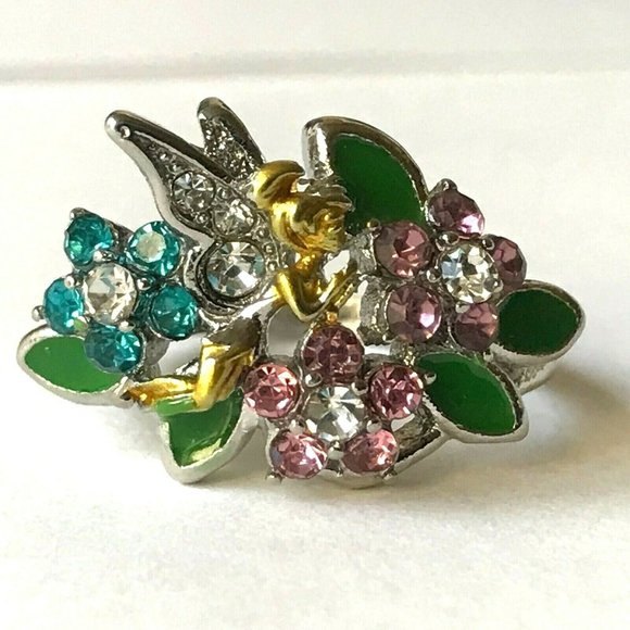 Disney Tinker Bell Ring Size 6 Crystal Enamel Tink Crystal - Picture 1 of 9